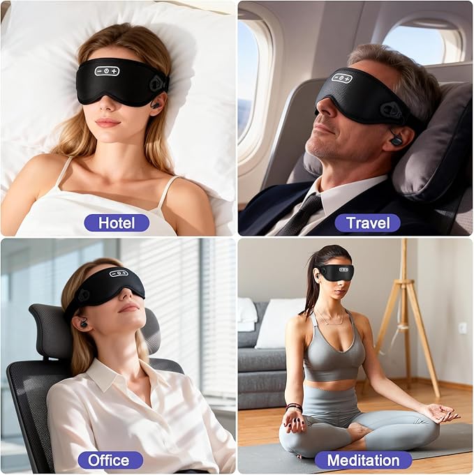 Sleep Headphones Wireless Bluetooth 5.4, 100% Blackout Sleep Mask with Bluetooth Headphones with HiFi Stereo in-Ear Earbuds, 3D Weighted Eye Mask for Sleeping Travel Meditation Men Women