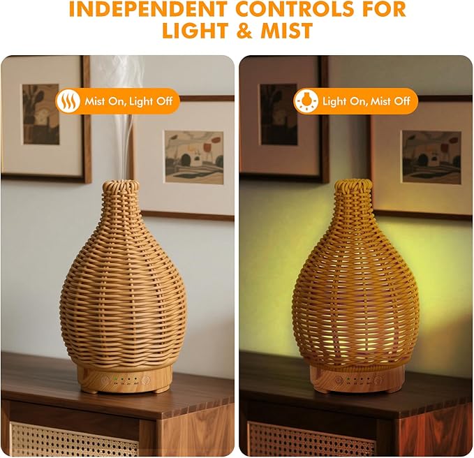 Essential Oil Diffuser Diffuser -Aromatherapy Diffuser for Essential Oils with Timer and 7 Colors LED Light Ultrasonic Diffuser with Auto Shut-Off, Home Office Decor&Gift(Handwoven)
