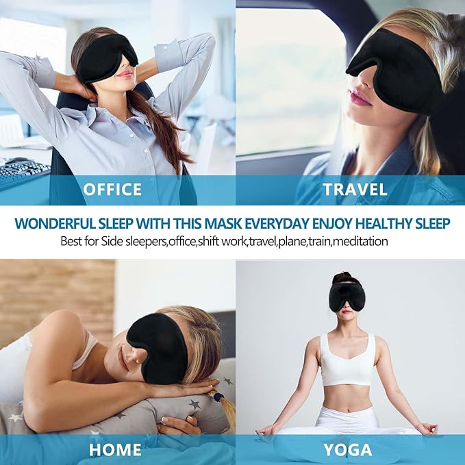 Sleep Eye Mask for Men Women, 100% Light Blocking 3D Sleeping Mask, Soft Breathable Sleep Eye Mask with Adjustable Velcro for Flight Nap, Relaxing Zero Pressure Night Blindfold