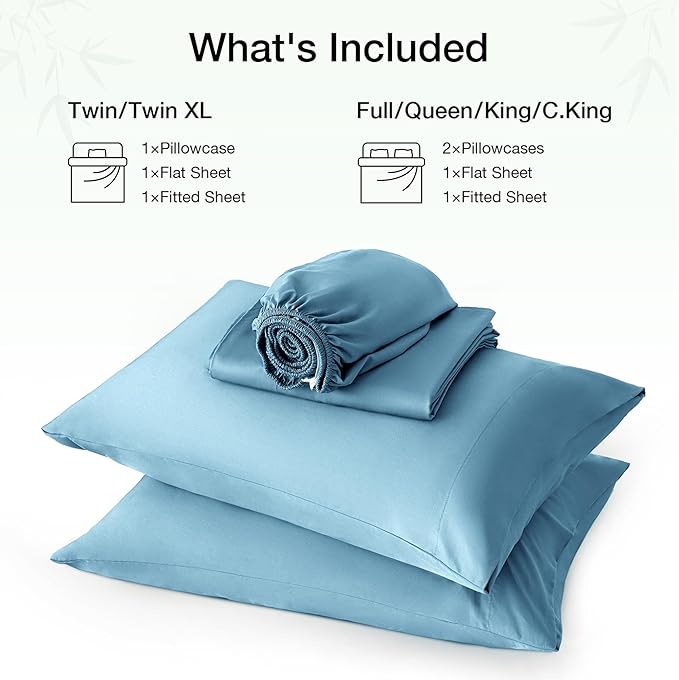 Love's cabin 3 Piece Twin XL Sheet Set, 100% Rayon Derived from Bamboo, Cooling & Breathable, Soft Silky Deep Pocket up to 16", Hotel Luxury Bedding for Hot Sleepers, Aqua