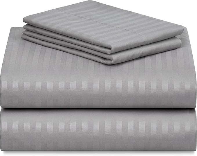 LuxClub 4 PC King Size Sheet Set, Breathable Luxury Bed Sheets, Deep Pockets 18" Wrinkle Free Cooling Machine Washable Hotel Bedding (Striped Light Grey)