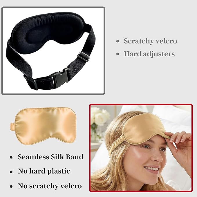 ZLYC 100% Mulberry Silk Sleep Mask Pressure-Free Eye Cover Soft Light Blocking Blindfold for Travel & Nap, Solid Champagne