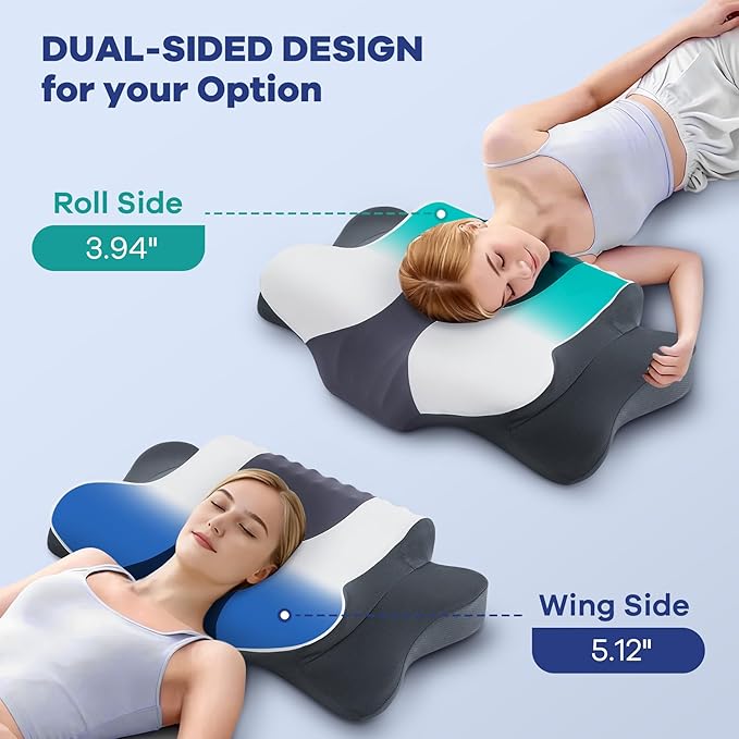 DONAMA Cervical Neck Pillow for Pain Relief, Cervical Pillow with Memory Foam Ergonomic Pillows with Dual Heights for Back, Stomach and Side Sleepers Kids' Floor Pillows Cushions (Light Grey, 27×15")
