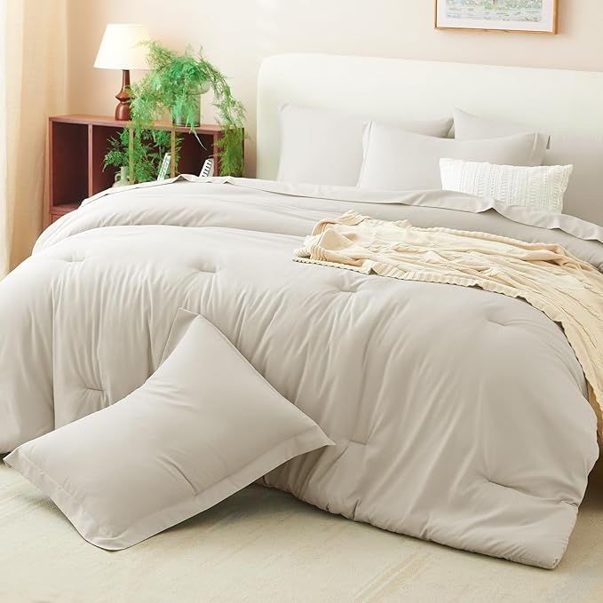 CozyLux Twin XL Comforter Set Beige, 5 Pieces Bed in a Bag Twin Extra Long Comforter Set with Sheets for College Dorm, Luxury Bedding Sets with Down Alternative Comforter, Sheets, Pillowcase & Sham
