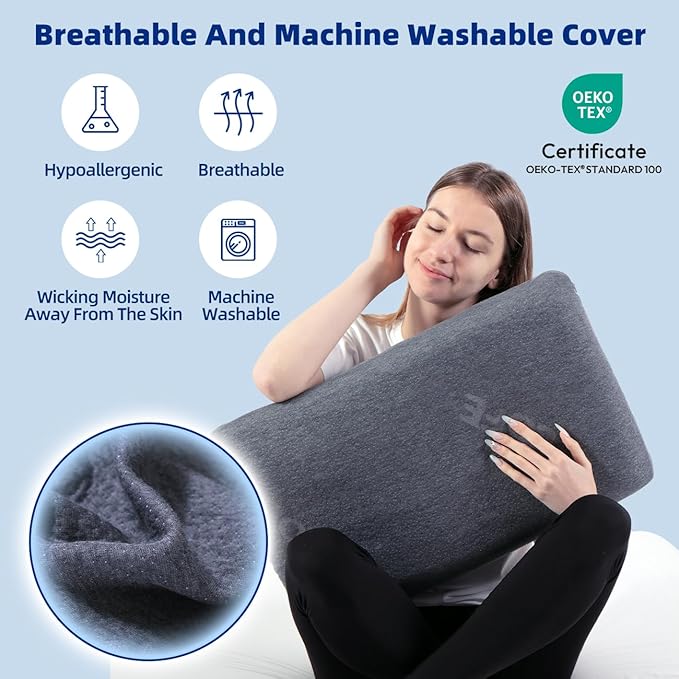 Adjustable Memory Foam Pillow - 4 Heights from 1.2 to 4.8in, Cervical Pillow for Neck Pain Relief, CertiPUR-US Neck Support Pillow for Side Sleepers, Thin Pillow for Back/Stomach Sleepers