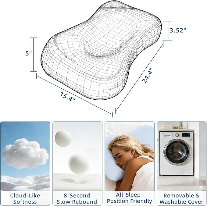 Cooling Memory Foam Pillow for Side Sleepers – Ergonomic Neck Pillow for Adults, Dual-Height 5" & 3.5" Adjustable Loft, Washable Cover, Slow Rebound, Cervical Support for Deep Sleep
