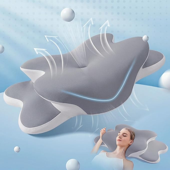 Sleep Apnea Pillow with Neck Pain & Snoring Relief-Orthopedic Cervical Pillow,Ergonomic Contour Memory Foam Pillow for Side,Back,Stomach,Dreamers Relief,Medium Firm Support (Gray, Queen Size)