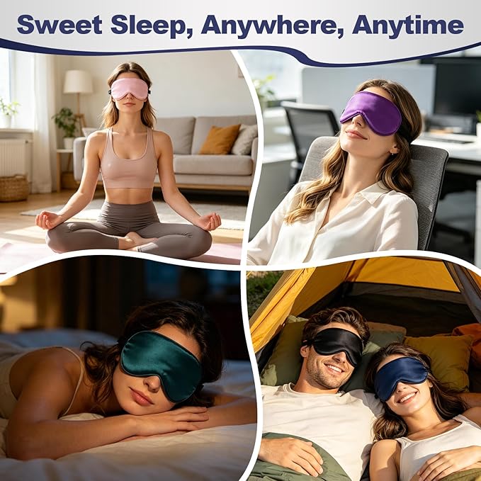10 Pack Silk Sleep Mask, 5-Color Eye Masks for Sleep with Adjustable Strap, 100% Blackout Blindfold Super Soft Eye Cover for Travel Nap Airplane Home Sleeping, Suitable for Women & Men