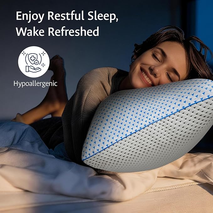 Cooling Gel Memory Foam Pillows Queen Size Set of 2 for Sleeping,Bamboo Rayon Adjustable Firm Shredded Foam Bed Pillows 2 Pack for Side, Back, Stomach Sleepers Luxury Washable Breathable Pillowcase