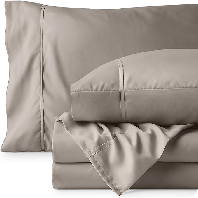 Bare Home King Sheet Set - 1800 Ultra-Soft Microfiber King Bed Sheets - Double Brushed - Deep Pockets - Easy Fit - 4 Piece Set - Bedding Sheets & Pillowcases (King, Khaki)