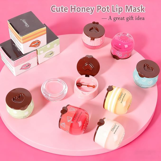 6 PCS Bee Lip Balm Honey Pot, Honey Lip Balm Bulk, Moisturising Sleep Lip Mask Overnight with Sticks, Reduce Lip Lines, Mothers Day Gift, Teacher Gift, Party Favors for Women