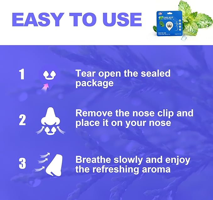 Peppermint Aromatherapy Nose Clip, Soft Wearable Fragrance Accessory, Hands-Free Clip-On Scent Product for Driving, Work and Study, Discreet Personal Aroma(6pack)