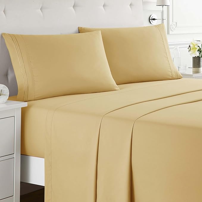Clara Clark Full XL Bed Sheet Set - Wrinkle, Fade, Stain Resistant, Deep Pocket Sheets - Luxury Soft Bedding Sheets & Pillowcases, Full XL Camel Gold