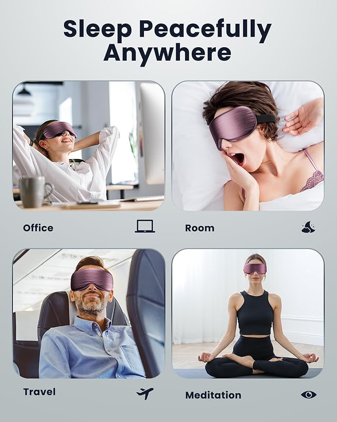 Eye Mask - Sleep Mask for Women & Men, Eye Relief, Improved Sleep, Washable and Travel (Purple & Black)