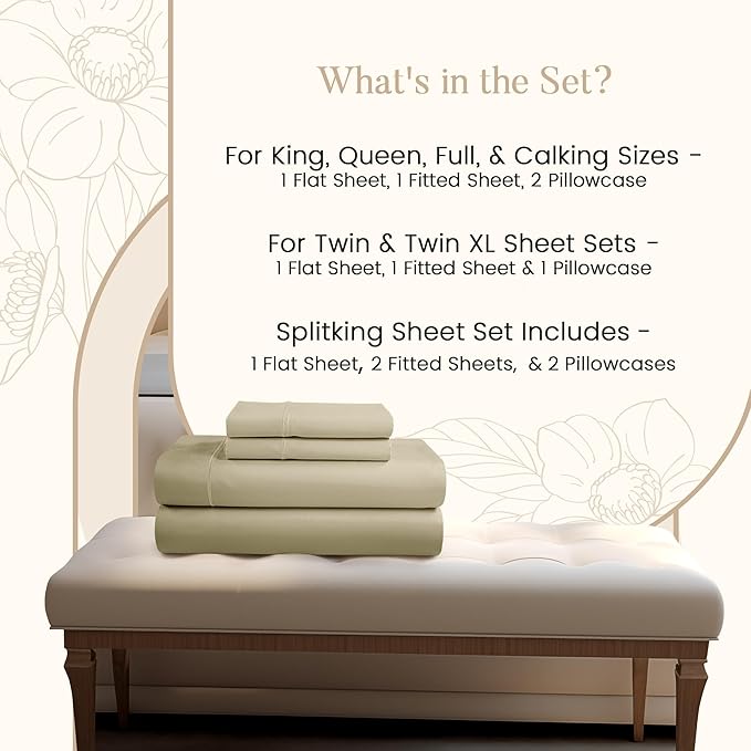 800TC 100% Egyptian Cotton Sateen Weave Twin Size Sheets Set, 3PC Twin Bed Sheets Luxury Hotel Collection Fully Elasticated Sheet & Pillowcase Sets, Machine Washable No Pill Fade Resistant-Linen