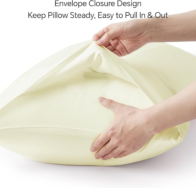 BEDELITE Standard Pillow Cases Set of 2, Rayon Derived from Bamboo, Cooling Pillow Cases for Hot Sleepers & Night Sweats, Breathable Silky Soft Envelope Pillowcases(Cream, 20"x26")