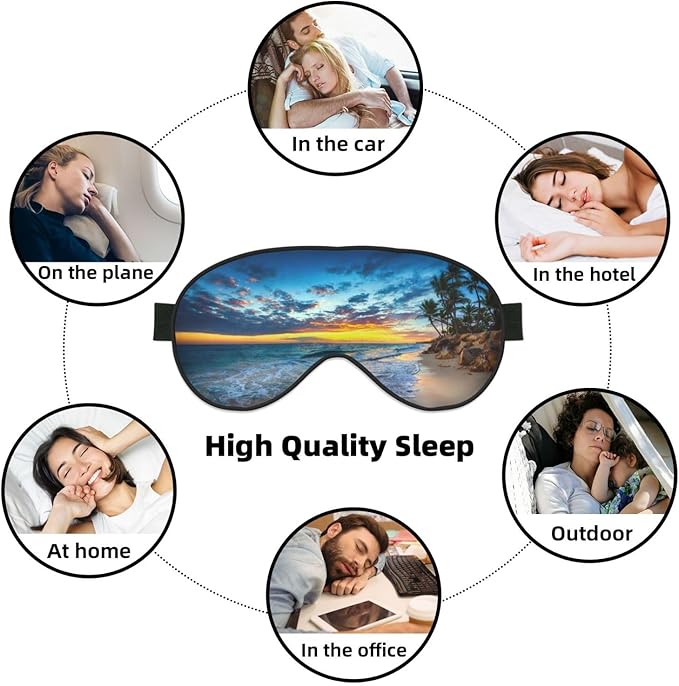Orange Sunrise Over the Beach Sleep Mask Eye Mask with Adjustable Strap Eye Sleep Shade Cover Blocks Light for Women Men Airplane Travel Nap