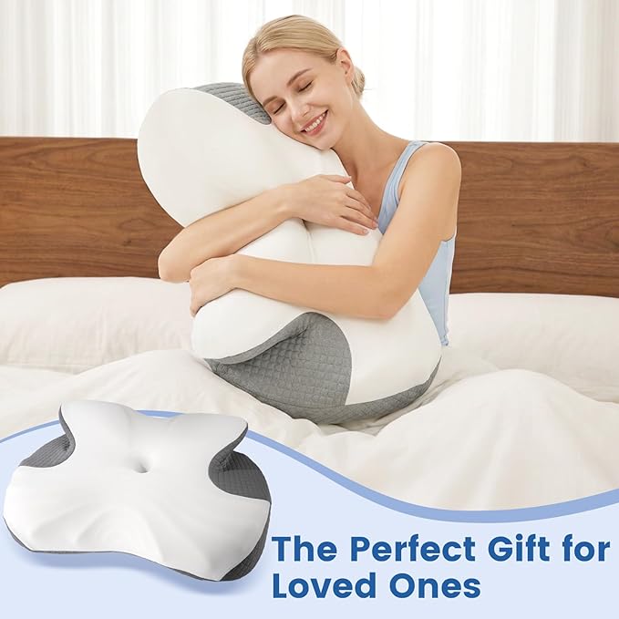 Side Sleeper Pillow, Memory Foam Cervical Neck Pillow, Dual Height Orthopedic Contour Pillow for Neck Support, Ergonomic Pillow for Side Back Stomach Sleepers with Breathable Washable Cover