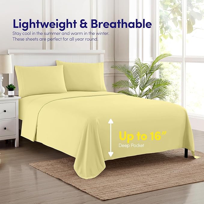 1500 Supreme Collection California King Sheet Sets Pale Yellow - Luxury Hotel Bed Sheets and Pillowcase Set for Cal King Mattress - Extra Soft, Elastic Corner Straps, Deep Pocket Sheets Pale Yellow