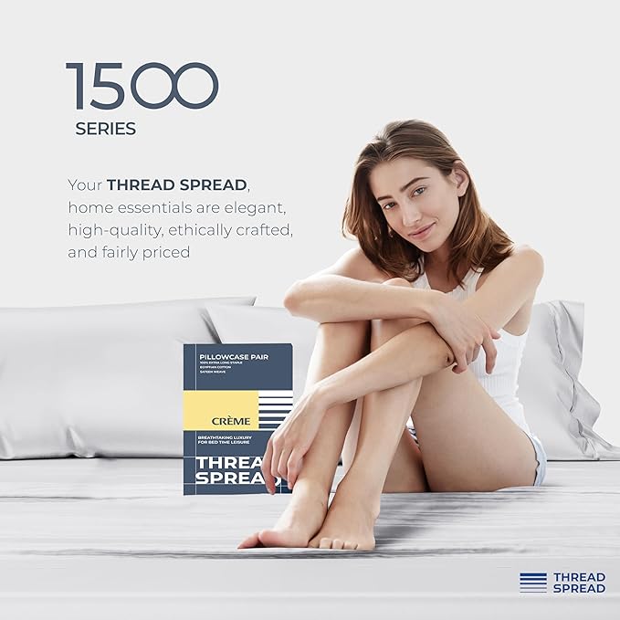 THREAD SPREAD 100% Egyptian Cotton King Size Pillow Cases Set of 4 - Luxury 1500 Series Pillow Cases King Size (White), Soft Cooling Envelope Closure Hotel Quality Egyptian Cotton Pillowcases