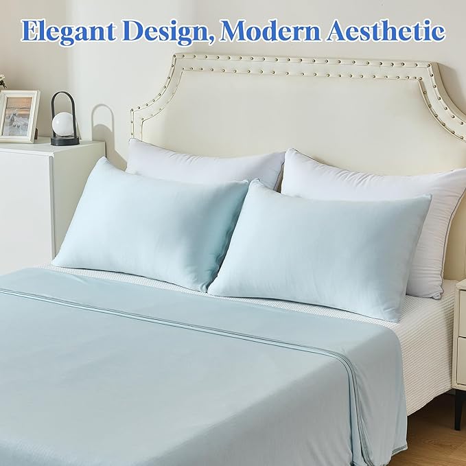 CHOSHOME Cooling Pillow Cases Zipper Pillow Covers Q-Max > 0.45 Zippered Pillowcases for Hot Sleepers, Soft, Breathable, Skin-Friendly, 2 Pack (Queen, 20"x30", Ice Blue)