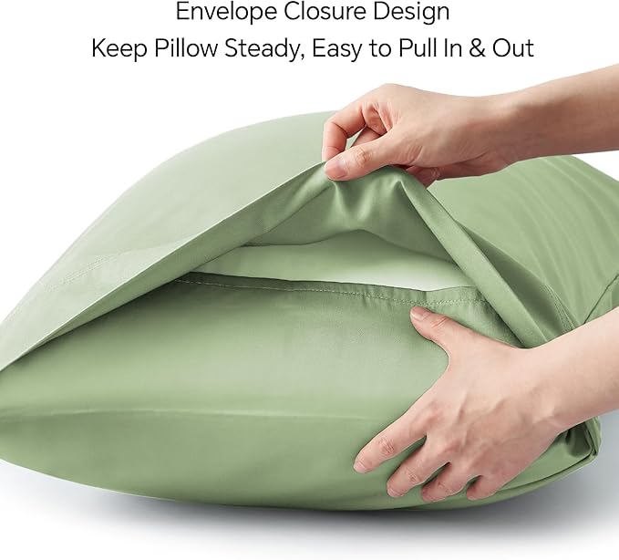 BEDELITE King Size Pillow Cases Set of 2, Rayon Derived from Bamboo, Cooling Pillow Cases for Hot Sleepers & Night Sweats, Breathable and Silky Soft Envelope Pillowcases(Sage Green, 20"x40")