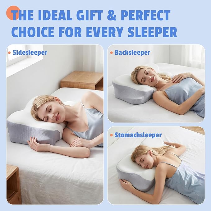 ICSSSSY Cervical Pillow for Neck and Shoulder Pain Relief, Contoured Memory Foam Pillow for Side and Back Sleepers with Removable Pillowcase
