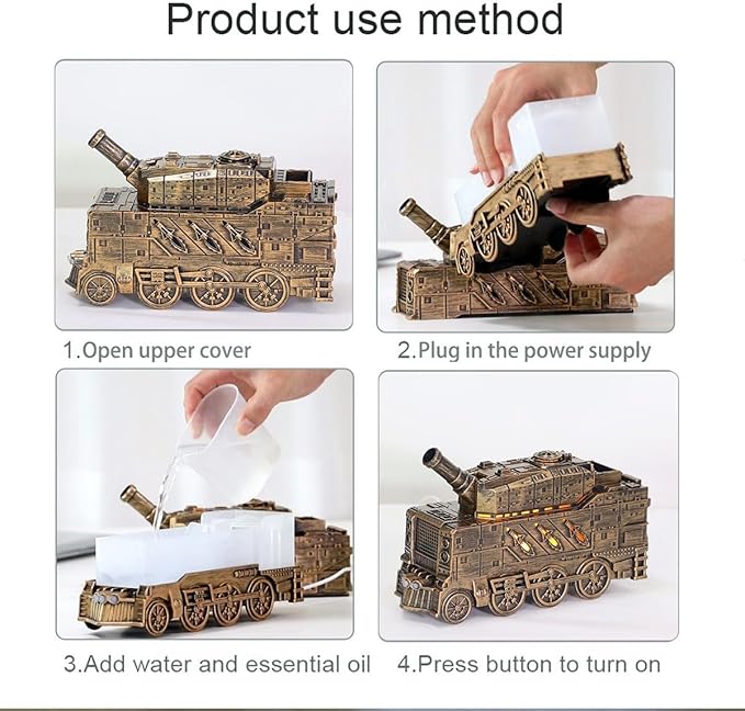 Train Shaped Essential Oil Diffuser, 300ml Vintage Steam Train Aromatherapy Essential Oil Diffuser Humidifier with Dual-Color LED Light, 2 Mist Modes and Auto Shut-Off, for Bedroom