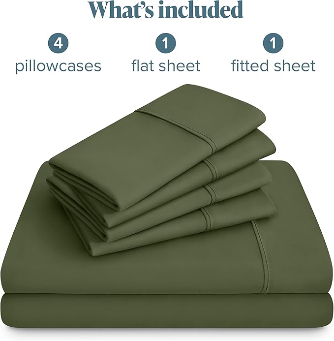 Bare Home Hotel Luxury Cal King Sheet Set, Extra Soft - 6 Piece Set - Deep Pockets - Easy Fit - Cooling & Breathable - Wrinkle, Fade, Stain Resistant - Includes 4 Pillowcases (Cal King, Cypress)