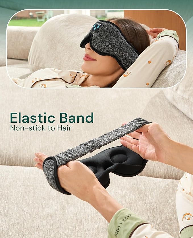 3D Contoured Sleep Mask with Bluetooth 5.4 Headphones, Wireless Music Sleep Headphones for Side Sleepers, Blackout & Noise Cancelling Eye Mask for Men Women, Fast Charging & Long Playtime Battery
