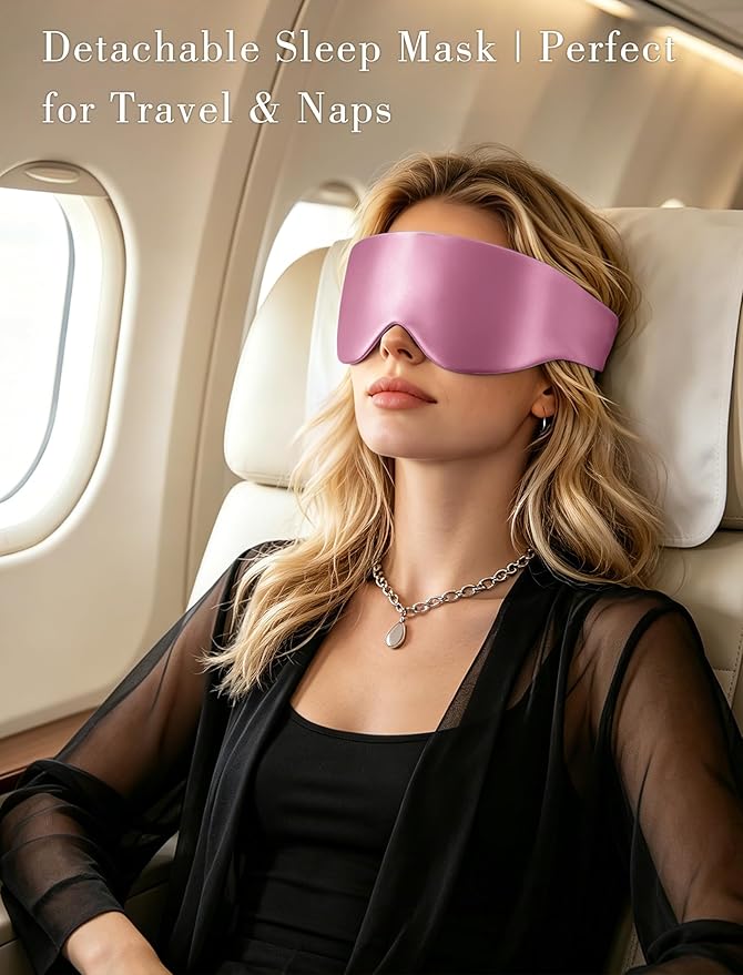 Satin Bonnet for Sleeping with Eye Mask,No Slip Sleep Bonnet with Long Curling Ribbons for Braids & Long Hair