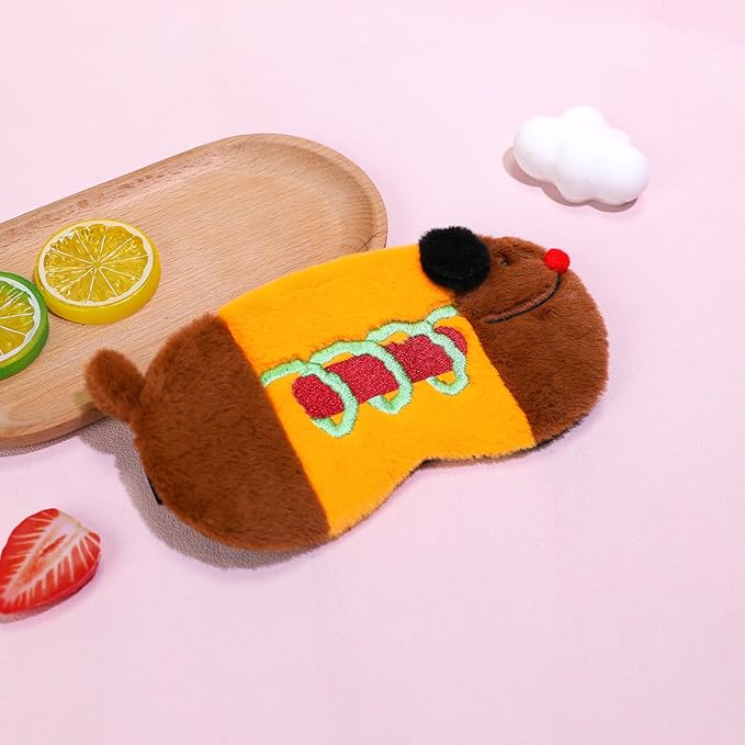 PERFECTSIGHT Sleep Eye Masks, Cute Sleep Eye Cover Lightweight Adjustable Eyeshade Mask Cover for Women Men Sleep Travel Nap, Hotdog Dachshund