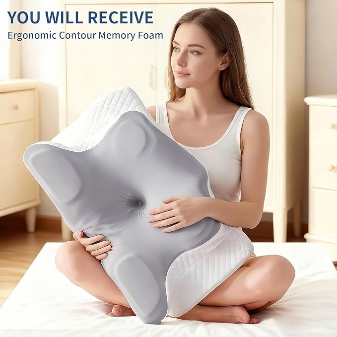 Neck Pillow for Pain Relief, Cooling Cervical Pillow for Sleeping, Contour Orthopedic Memory Foam Pillows for Back Stomach Sleepers (Gray)