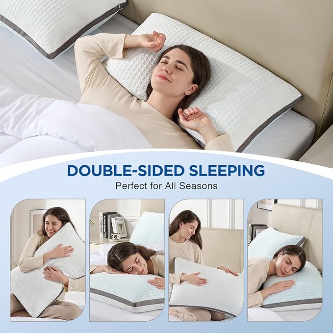 Cooling Pillows Queen Size Set of 1, Shredded Memory Foam Pillows 1 Pack, Bed Pillow for Hot Sleepers Adjustable Firm Pillow for Side, Back and Stomach Sleepers, Machine Washable