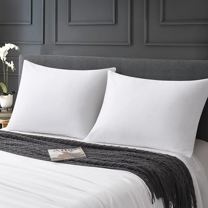 100% Cotton Zippered Pillow Cases King Size Set of 2, Super Soft & Breathable Pillow Protectors with Zipper, White Pillow Case Covers 20x36 Inches