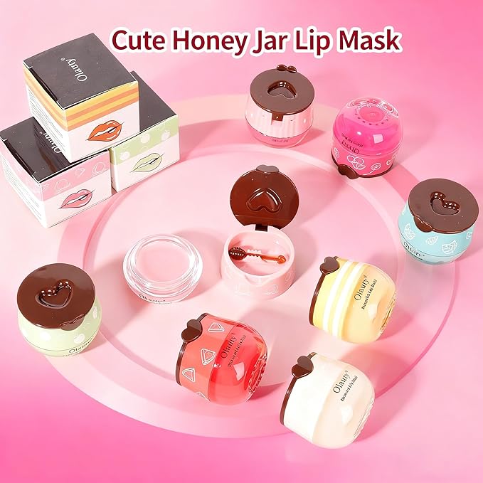 8Pcs Bee Lip Balm Honey Pot, Lip Mask Skincare, Strawberry, Watermelon, Apple Lime, Cherry, Mint, Coconut, Peach, Moisturizing Honey Balm Bulk Gifts, Mothers Day Gifts, Teacher Appreciation Gifts