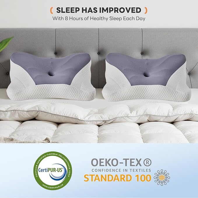 Sweetcrispy Cervical Pillow for Neck and Shoulder - Ergonomic Memory Foam Pillows, Contour Side Sleeper for Adults, Cooling Orthopedic Neck Support for Back Stomach Sleepers, Dark Grey