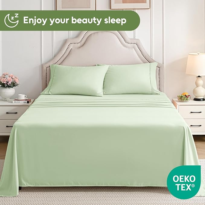 Twin Sheets Set, 3 Pieces Hotel Luxury Soft Microfiber Bed Sheets Set, Up to 16" Deep Pockets, Oeko-Tex Sheets with Elastic, Breathable, Wrinkle Free (Sage, Twin)