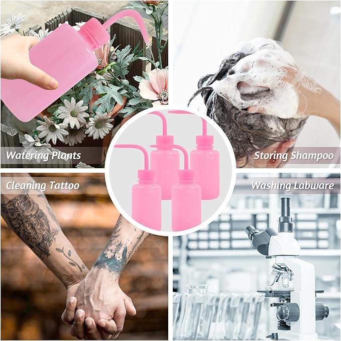 4 Packs Tattoo Wash Bottle Water Squirt Squeeze Diffuser Bottles (Pink, 150ml)