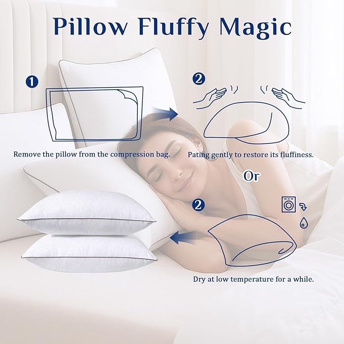 JOLLYVOGUE Pillows Queen Size for Sleeping, Soft and Supportive Bed Pillow with Down Alternative Filling for Side and Back Sleepers, Hotel Collection