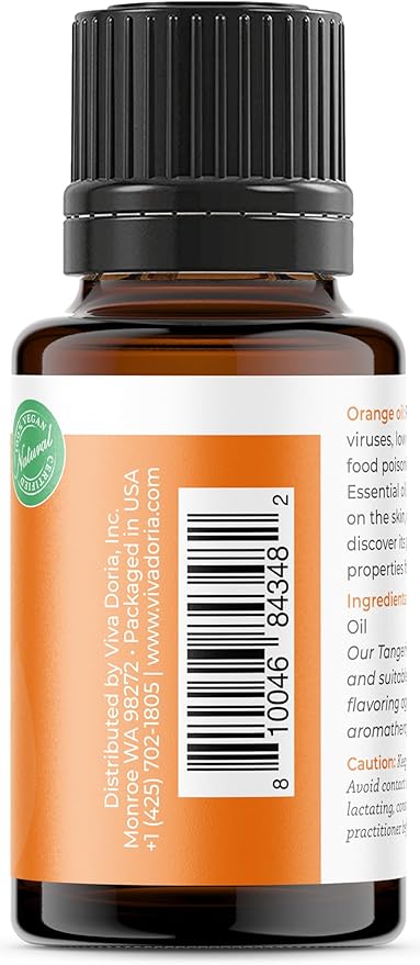 Viva Doria 100% Pure Sweet Orange Essential Oil, Undiluted, Food Grade, USA Orange Oil, 15 mL (0.5 Fl Oz)