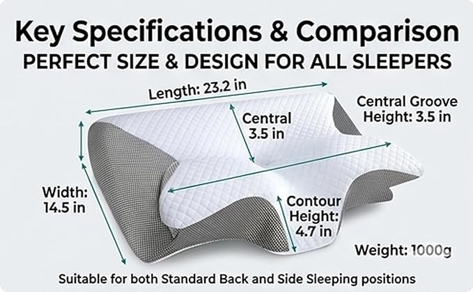 Memory Foam Neck Pillow, Contoured Support Pillows for Side Back Stomach Sleepers, Neck Support Pillows for Sleeping, Neck Elevation Design (Black)