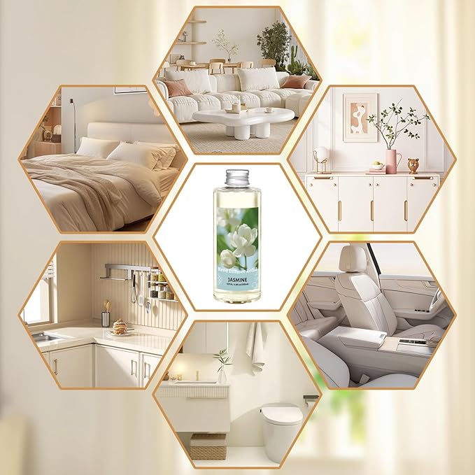 STRN Reed Diffuser Oil Refill, Jasmine Fragrance Oil for Diffuser Refill 200ml, Long-Lasting for Home, Living Room, Bedroom, Spa, 6.8 fl oz