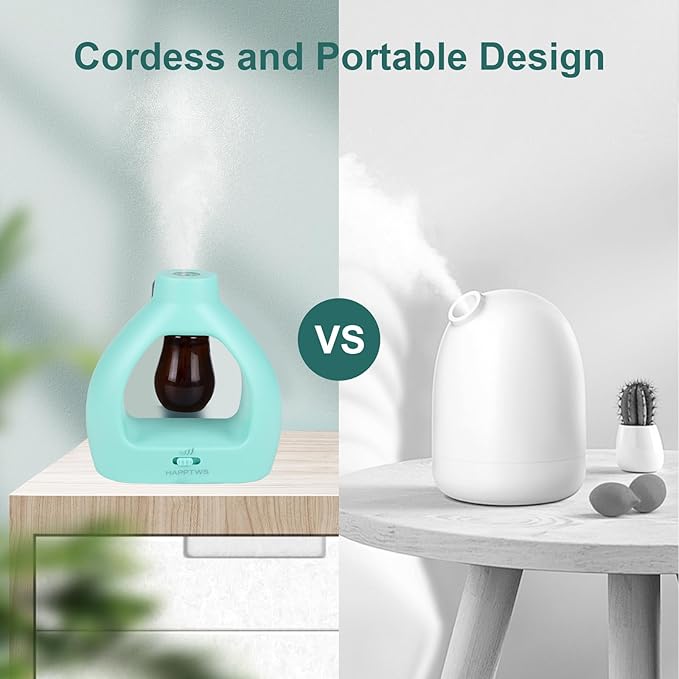 HAPPTWS Waterless Essentil Oil Diffuser Set - Cordless Diffuser 3 Timer Settings Battery Operated for Bedroom Yoga Studio Bathroom Pet Room-Blue