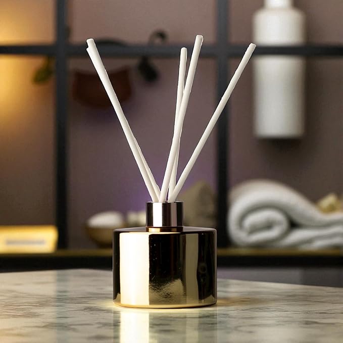 Luxury Gold Empty Reed Diffuser with 5 Reeds – Made in USA, Perfect for Essential Oils, Home Fragrance, Bedroom, Bathroom, Entryway, Scent Diffusing Holds 7 oz