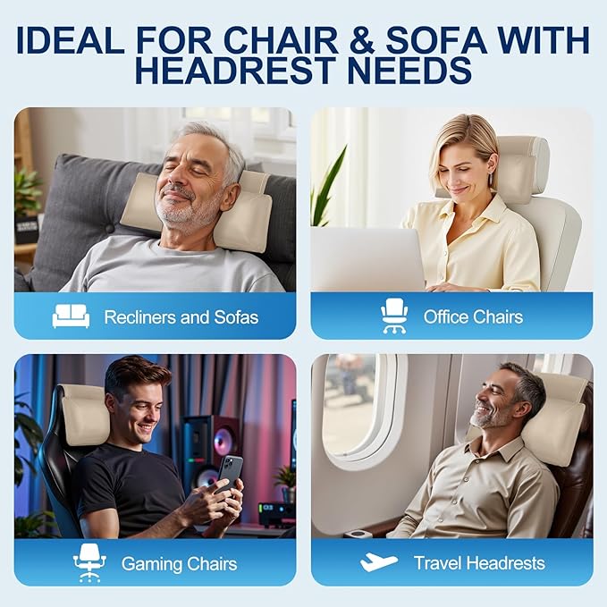 Leather Recliner Pillow, Adjustable Neck & Head Support Pillow, Pu Leather Non-Slip Headrest for Pain Relief & Relaxation, Ideal for Recliner Chair, Couch, Office Chair, Sofa
