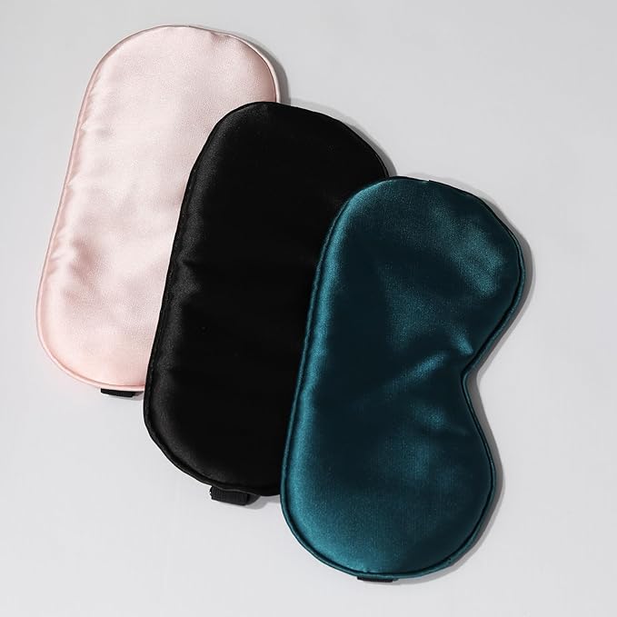Sleep Mask Silk Eye Mask for Sleeping, Super Soft Blackout Eye Mask for Women Men, Side Sleeper Covers for Sleeping with Adjustable Straps, Travel Sleep Mask, 3 Pack(Black-green-navy)8.86*4.92 inches