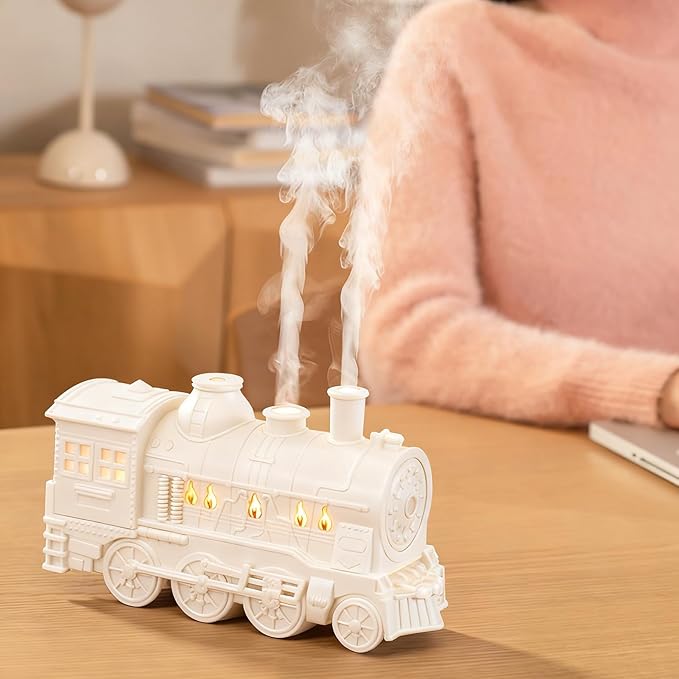 Bewinner Train Humidifier with Night Light, Essential Oil Diffuser, Large Room Aromatherapy Diffuser Cool Mist Humidifier for Office Bedroom, Dual Spray Modes, (White)