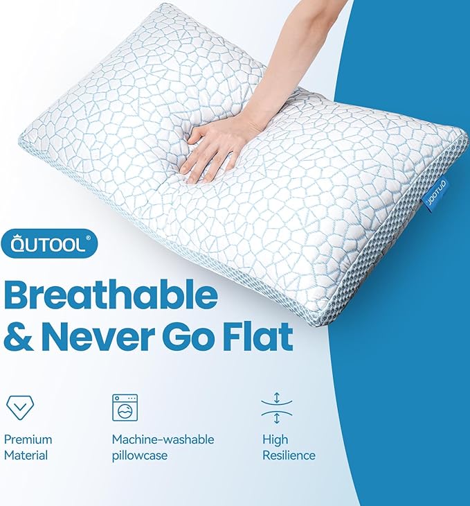 QUTOOL Cooling Pillows for Hot Sleeping, Shredded Memory Foam Pillows Queen Size Set of 1,Adjustable Soft & Firm Gel Bed Pillow for Side, Back, Stomach Sleepers