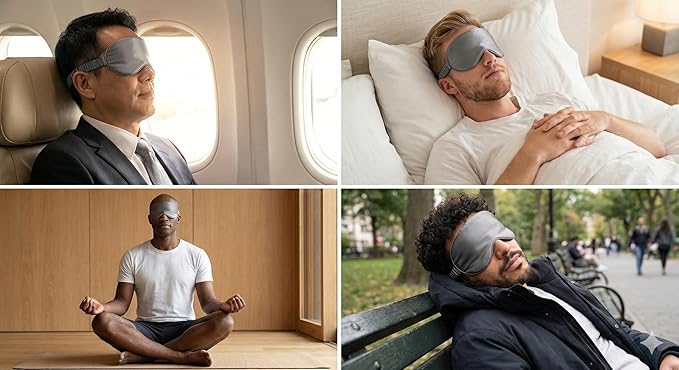 Silk Eye Mask for Sleeping - Satin Eye Cover with Silk Storage Bag Dark_Black